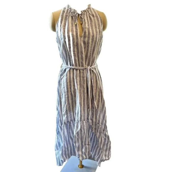 Heidi Klein Women’s Sardinia Frill Belted Midi Dress Linen Size Small Blue White - Picture 3 of 12